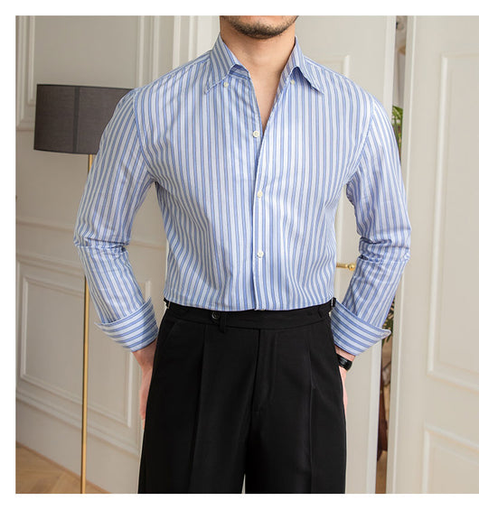 Camisa Casual de Algodón con Cuello y Rayas para Hombre - Image 19