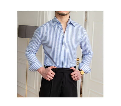 Camisa Casual de Algodón con Cuello y Rayas para Hombre - Image 22