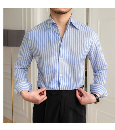 Camisa Casual de Algodón con Cuello y Rayas para Hombre - Image 23