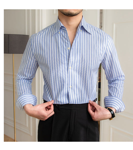 Camisa Casual de Algodón con Cuello y Rayas para Hombre - Image 23