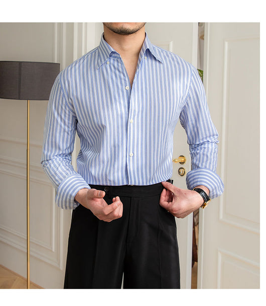 Camisa Casual de Algodón con Cuello y Rayas para Hombre - Image 24