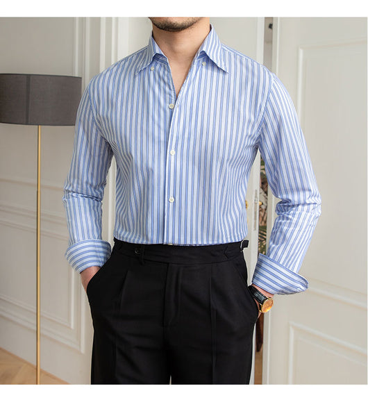 Camisa Casual de Algodón con Cuello y Rayas para Hombre - Image 25