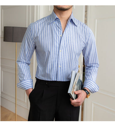 Camisa Casual de Algodón con Cuello y Rayas para Hombre - Image 27