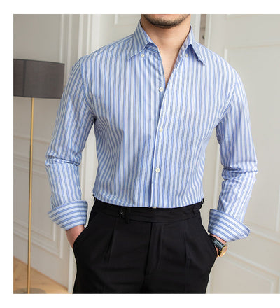 Camisa Casual de Algodón con Cuello y Rayas para Hombre - Image 28