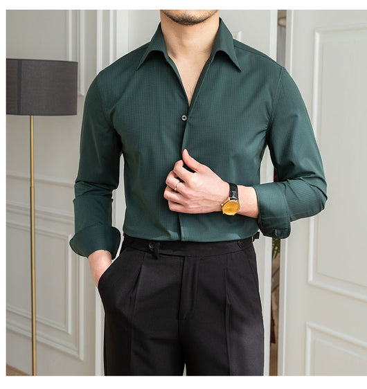 Camisa Casual Slim Fit a Cuadros Oscuros sin Planchado - Image 13