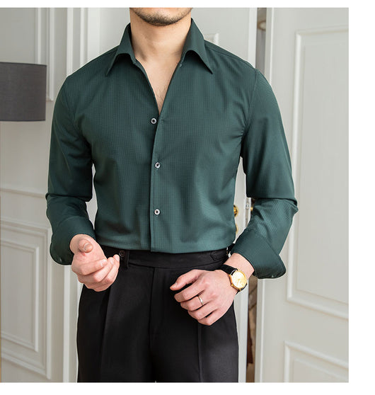 Camisa Casual Slim Fit a Cuadros Oscuros sin Planchado - Image 15