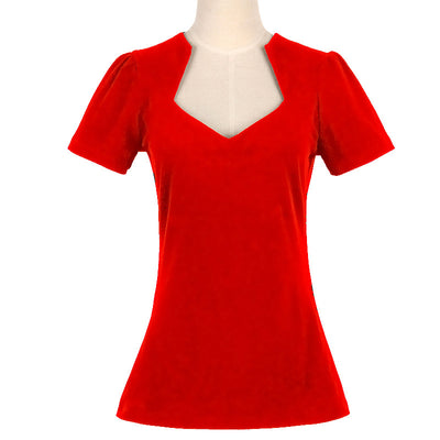 Blusa Suelta de Cuello Abierto para Mujer - Manga Corta Color Liso - Image 17
