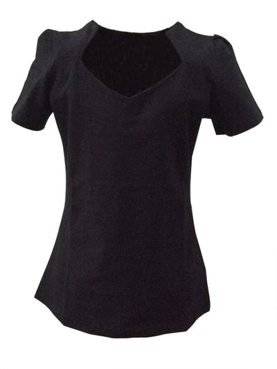 Blusa Suelta de Cuello Abierto para Mujer - Manga Corta Color Liso - Image 18