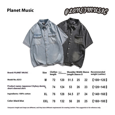 Camisa Denim Retro Estilo Japonés Manga Corta para Hombre - Image 6