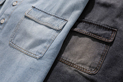Camisa Denim Retro Estilo Japonés Manga Corta para Hombre - Image 10