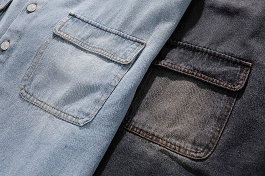 Camisa Denim Retro Estilo Japonés Manga Corta para Hombre - Image 10