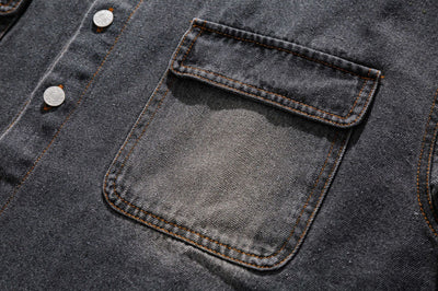 Camisa Denim Retro Estilo Japonés Manga Corta para Hombre - Image 11