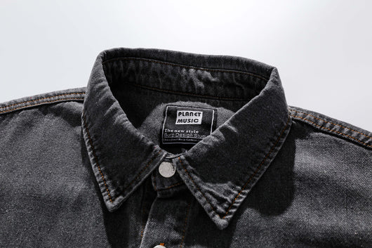 Camisa Denim Retro Estilo Japonés Manga Corta para Hombre - Image 12