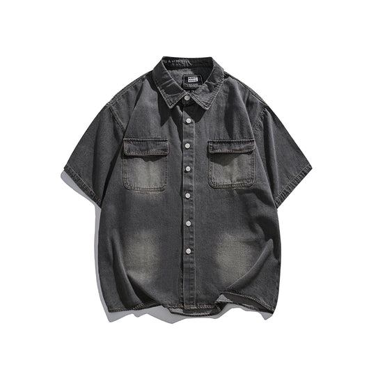 Camisa Denim Retro Estilo Japonés Manga Corta para Hombre - Image 13