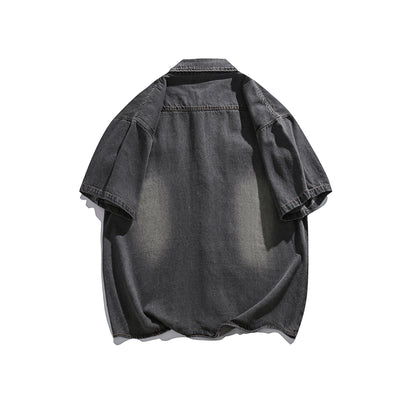 Camisa Denim Retro Estilo Japonés Manga Corta para Hombre - Image 18