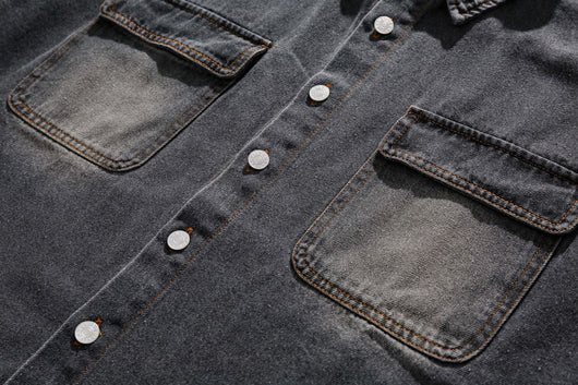 Camisa Denim Retro Estilo Japonés Manga Corta para Hombre - Image 19