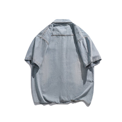 Camisa Denim Retro Estilo Japonés Manga Corta para Hombre - Image 20