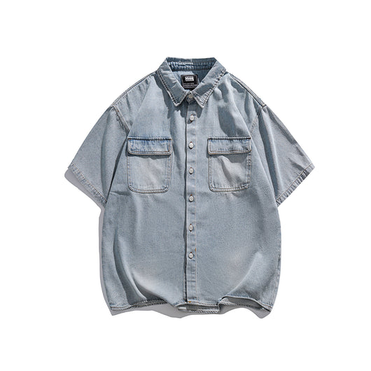 Camisa Denim Retro Estilo Japonés Manga Corta para Hombre - Image 22