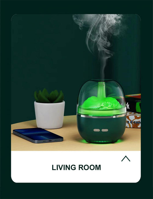 White essential oil diffuser and humidifier with a clear dome top, glowing red inside, and blue LED base light. - Image 17