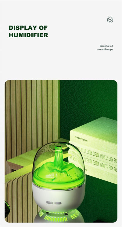 White essential oil diffuser and humidifier with a clear dome top, glowing red inside, and blue LED base light. - Image 18