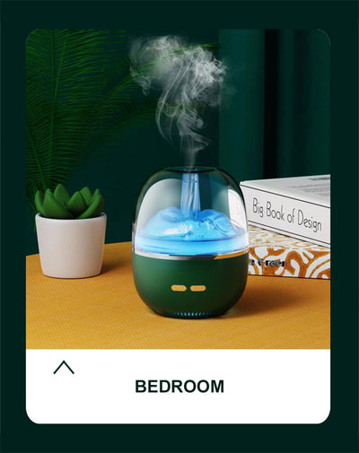 White essential oil diffuser and humidifier with a clear dome top, glowing red inside, and blue LED base light. - Image 20
