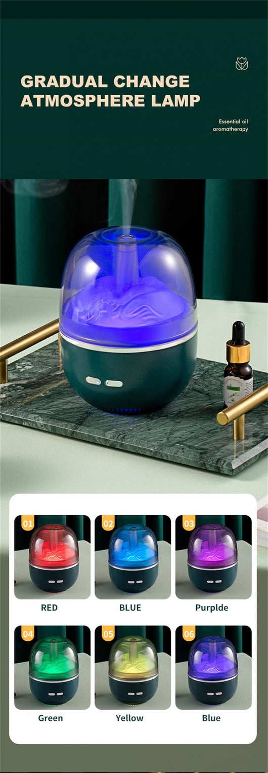 White essential oil diffuser and humidifier with a clear dome top, glowing red inside, and blue LED base light. - Image 22