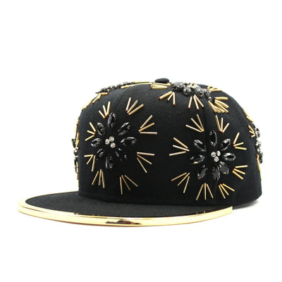 Gorra Hip Hop con Cristales Coloridos y Borde Metálico para Presentaciones - Image 19