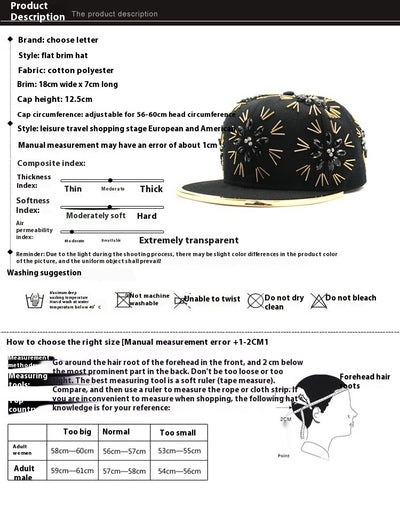 Gorra Hip Hop con Cristales Coloridos y Borde Metálico para Presentaciones - Image 24