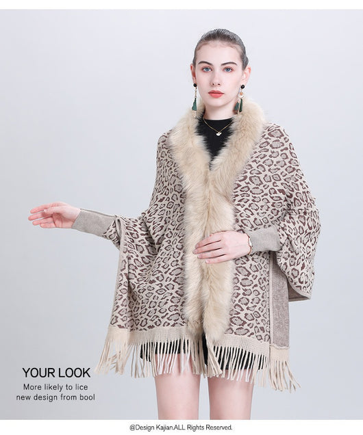 Chal Tejido con Cuello de Pelaje Sintético para Otoño e Invierno - Image 23