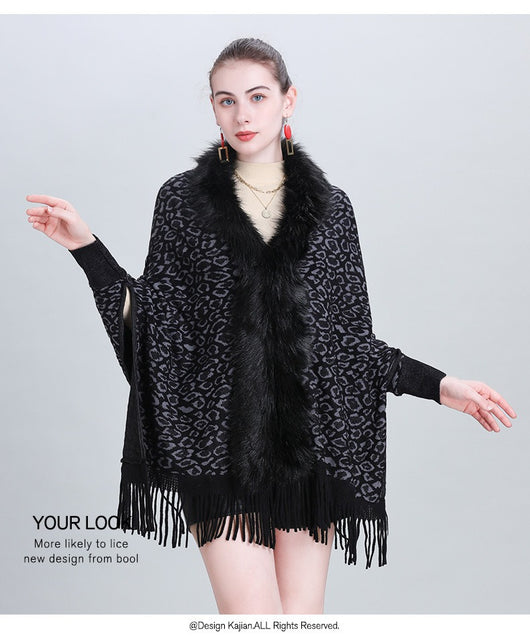 Chal Tejido con Cuello de Pelaje Sintético para Otoño e Invierno - Image 31