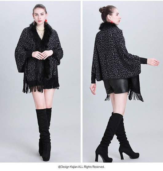Chal Tejido con Cuello de Pelaje Sintético para Otoño e Invierno - Image 32