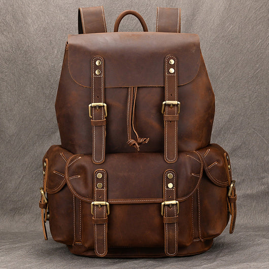 Mochila de Viaje Cuero Crazy Horse Capacidad Jumbo con Solapa Frontal - Image 32
