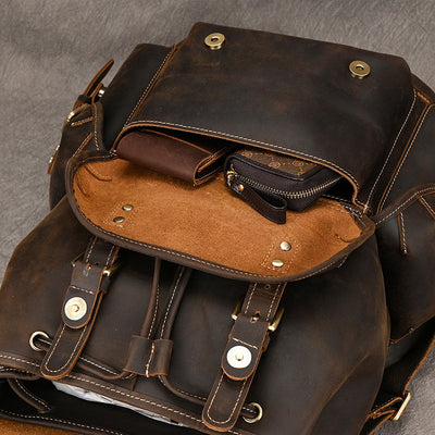 Mochila de Viaje Cuero Crazy Horse Capacidad Jumbo con Solapa Frontal - Image 33