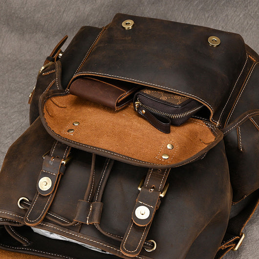 Mochila de Viaje Cuero Crazy Horse Capacidad Jumbo con Solapa Frontal - Image 33
