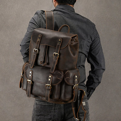 Mochila de Viaje Cuero Crazy Horse Capacidad Jumbo con Solapa Frontal - Image 34