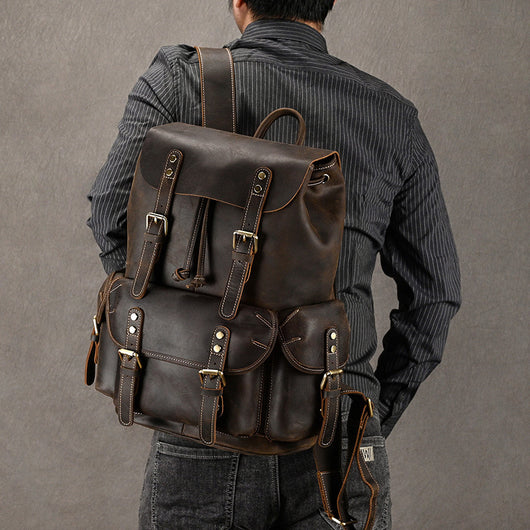 Mochila de Viaje Cuero Crazy Horse Capacidad Jumbo con Solapa Frontal - Image 34