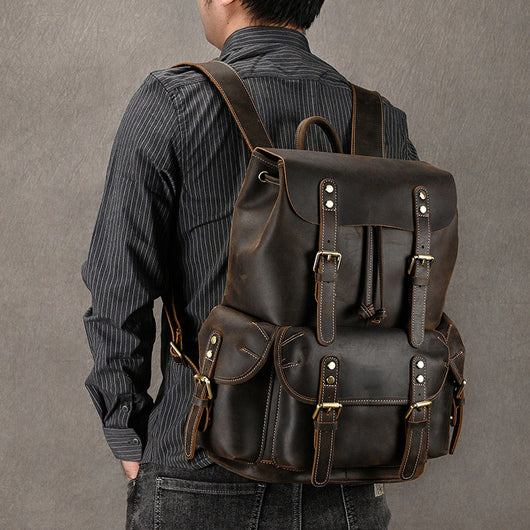 Mochila de Viaje Cuero Crazy Horse Capacidad Jumbo con Solapa Frontal - Image 37