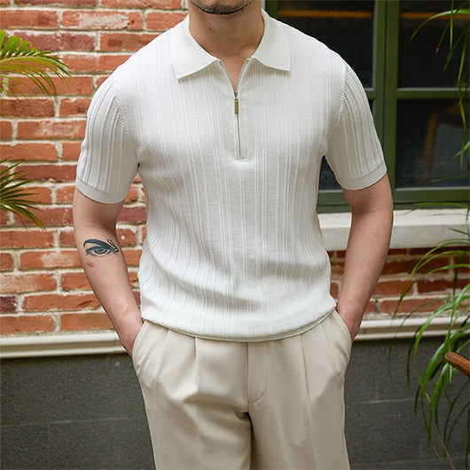 Suéter Tejido Slim Fit con Rayas Hundidas de Manga Corta - Image 19