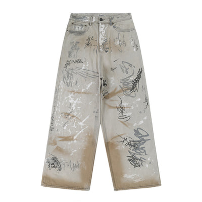 Jeans Hombre con Diseño Graffiti Pintado a Mano y Desgaste Artístico - Image 19