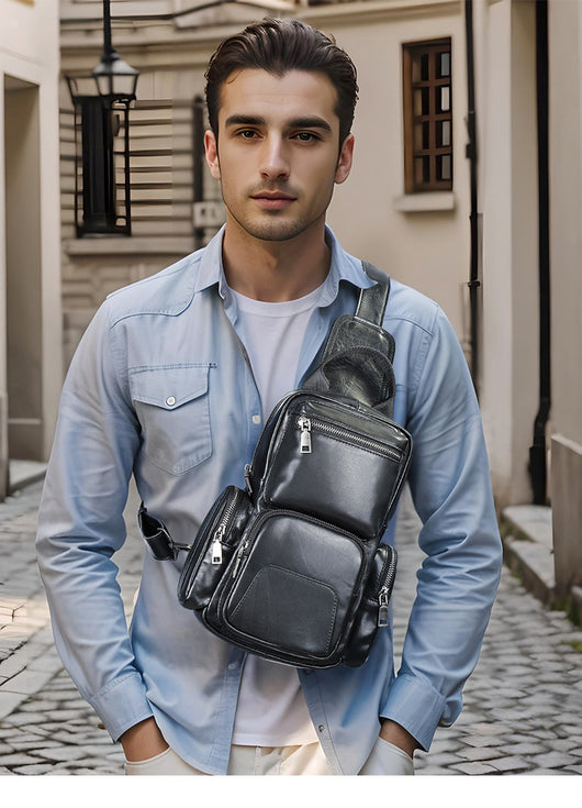 Bolsa Pecho Cuero Genuino para Hombre - Estilo Casual Minimalista - Image 30