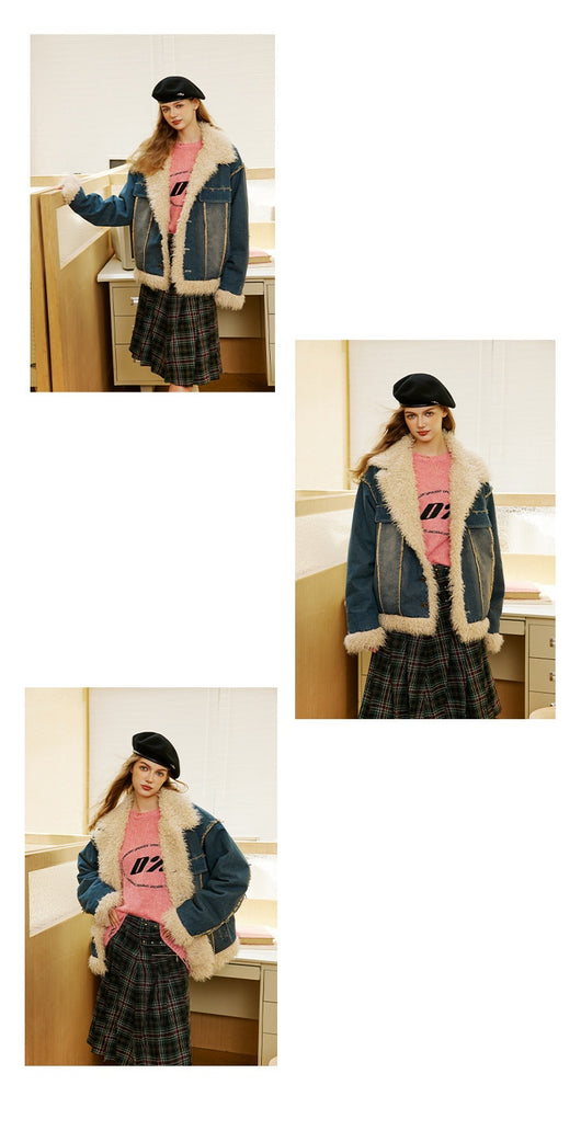 Abrigo Denim Retro con Cuello de Pelaje para Mujer - Image 17