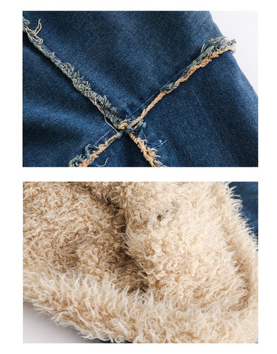 Abrigo Denim Retro con Cuello de Pelaje para Mujer - Image 23