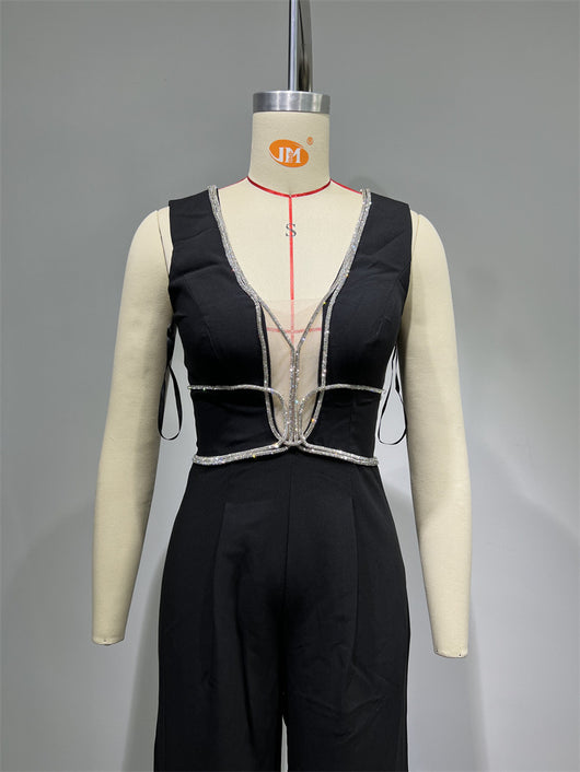Jumpsuit Sexy Escotado con Ribetes de Cristales - Image 21