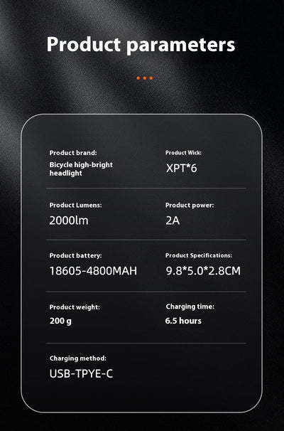 Luz Frontal LED 2000LM Aluminio 6 XPT Recargable USB-C - Image 15
