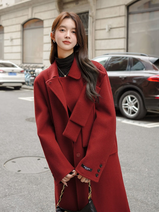 Abrigo de Lana Rojo con Moño para Mujer - Colección Otoño Invierno - Image 14