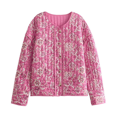 Blusa de Algodón Estampada Cuello Redondo Manga Larga Botón Simple - Image 9