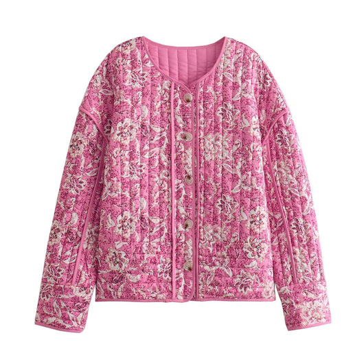 Blusa de Algodón Estampada Cuello Redondo Manga Larga Botón Simple - Image 9