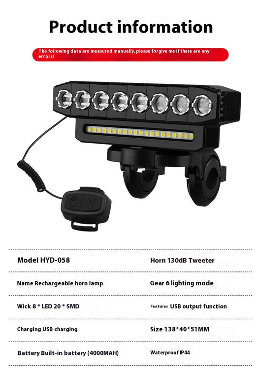 Luz Delantera LED Ultra Brillante para Bicicleta con Claxon Integrado - Image 15