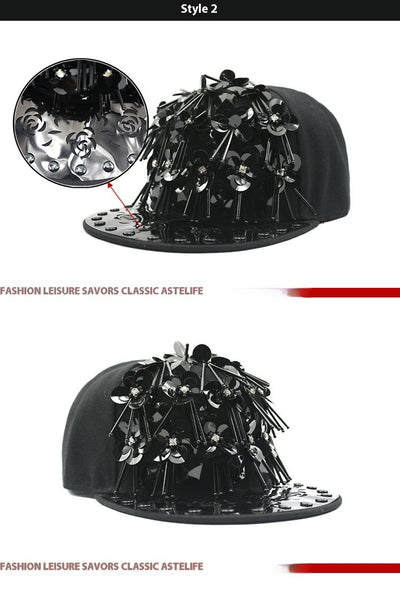 Gorra de Béisbol Hip Hop con Lentejuelas Florales y Visera Plana - Image 15