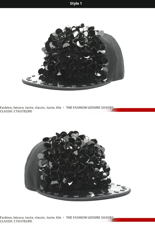 Gorra de Béisbol Hip Hop con Lentejuelas Florales y Visera Plana - Image 17